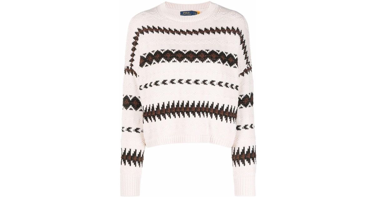Polo Ralph Lauren Cotton Geometricmotif Cropped Jumper Lyst