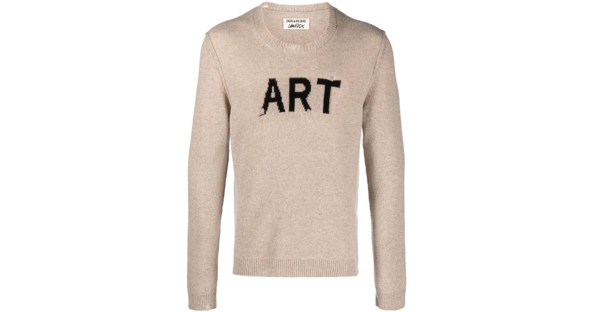 Zadig & Voltaire Intarsia-knit Ripped Jumper in Natural | Lyst