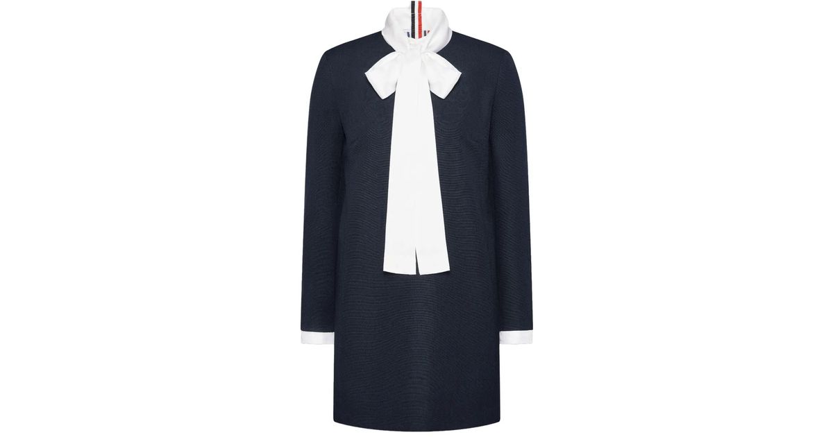 Thom Merillin Robe Thom Browne Bow-Collar Wool Shift Dress in Blue | Lyst