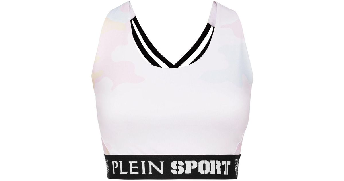 Philipp Plein Camouflage-print Crossover-strap Sports Bra in Black