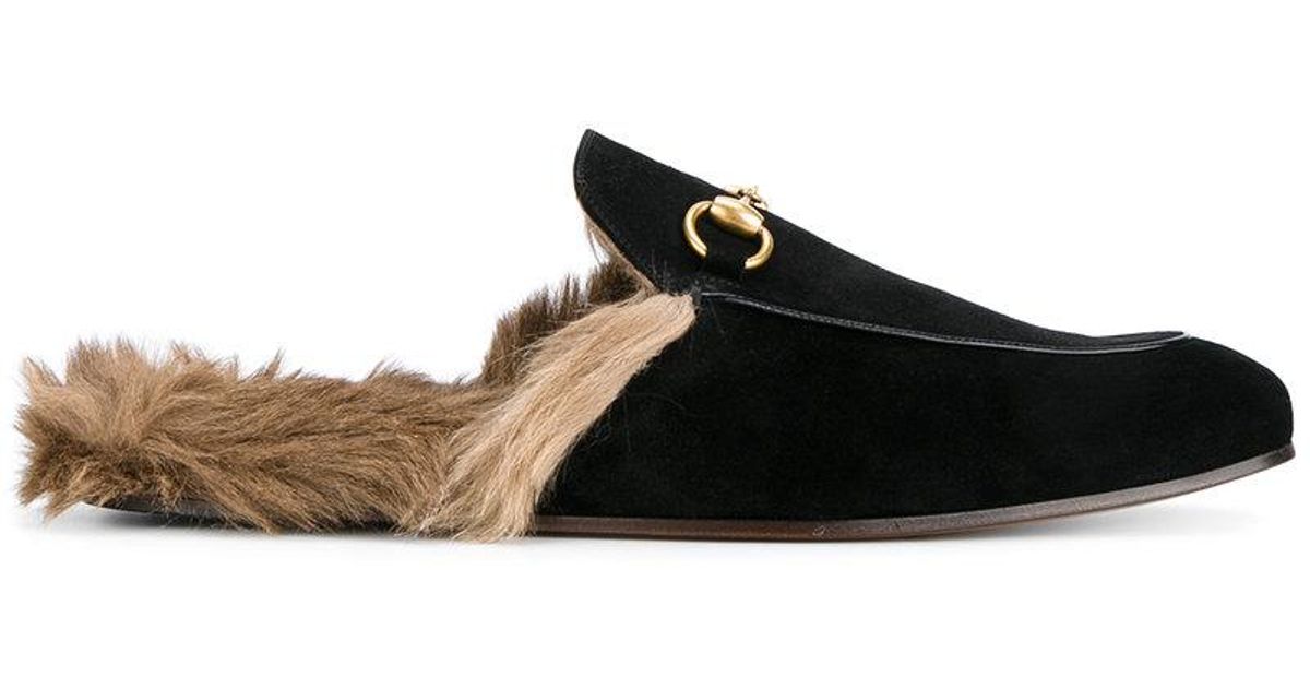 Gucci Suede Fox Fur Lining Slippers in 