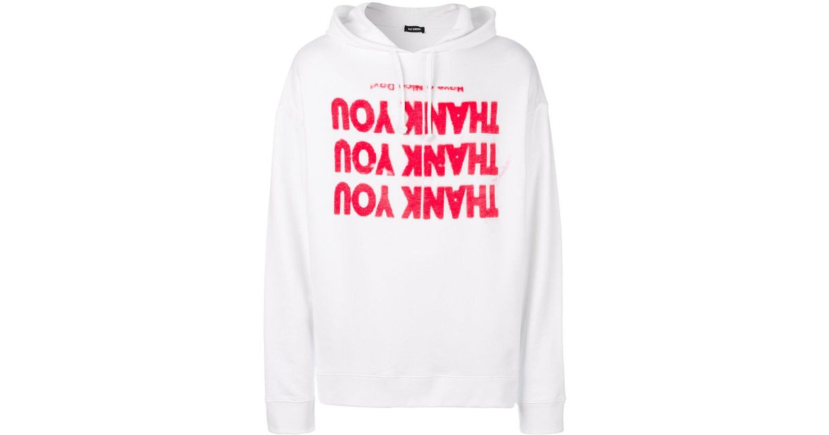 Raf Simons Cotton Reversed Thank You Hoodie in White for Men | Lyst