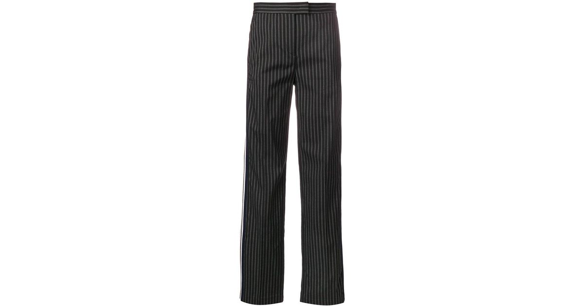 Pinko Synthetic Pinstripe Wide Leg Trousers in Black - Lyst