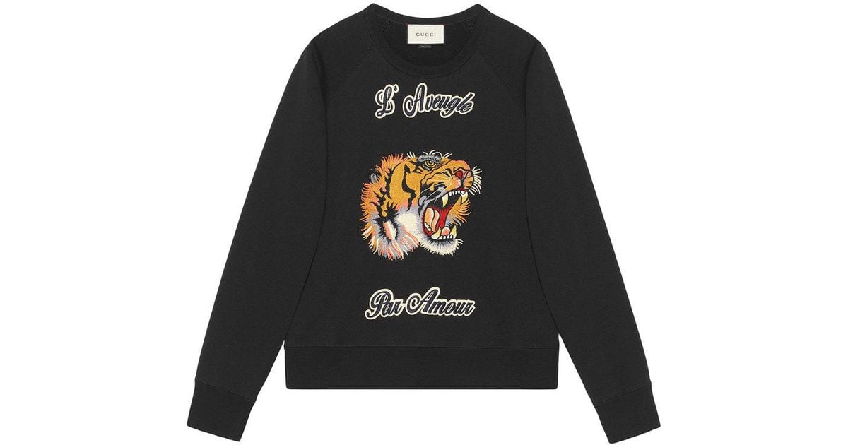 Gucci Cotton Sweatshirt With Tiger in Black for Men | Lyst