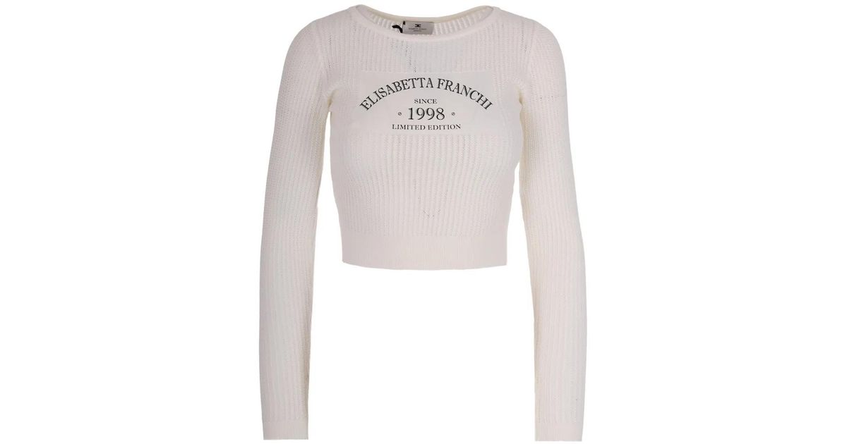 ELISABETTA FRANCHI ロゴニットトップス38 Elisabetta Franchi Logo Knitted Top in White | Lyst Canada