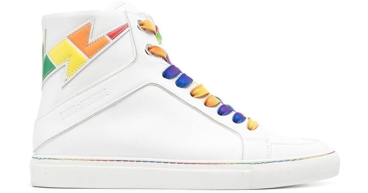 Zadig & Voltaire Leather Flash Pride Hi-top Sneakers in White | Lyst