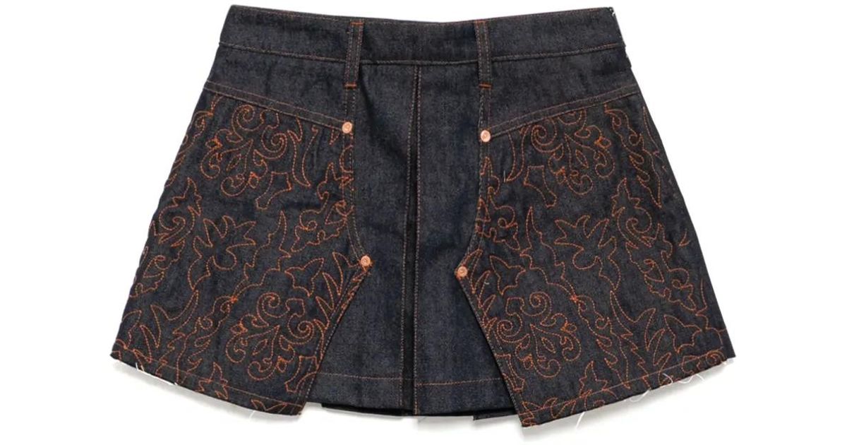 ANDERSSON BELL Embroidered Panelled Pleated Denim Skirt in