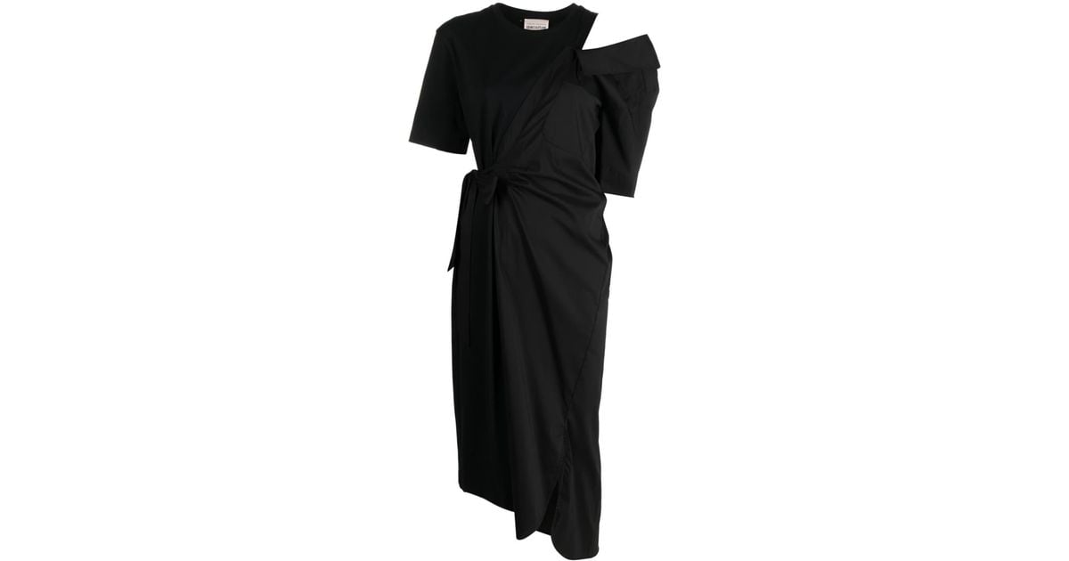 Semicouture Asymmetric Cut-out Midi Dress in Black | Lyst