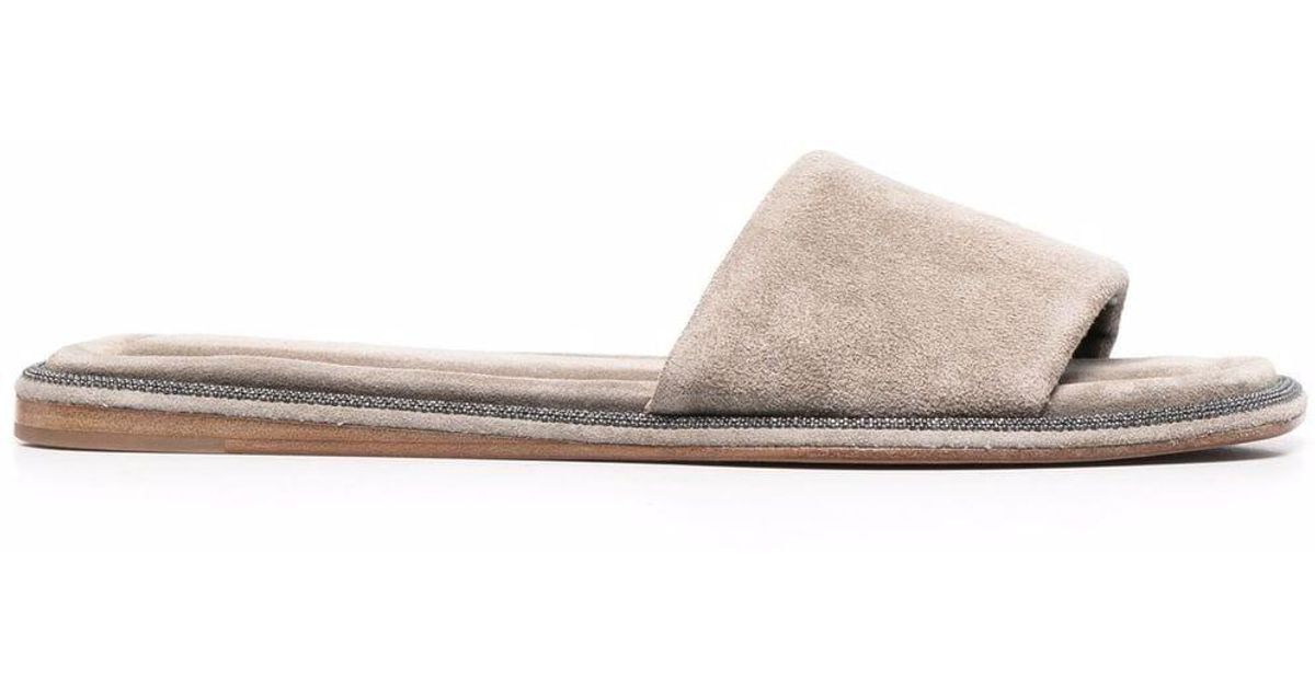 Brunello Cucinelli Suedeleather Slider Sandals in Grey (Grey) Lyst UK