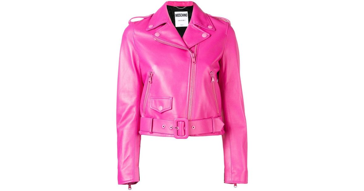 Moschino Leather Biker Jacket in Pink 