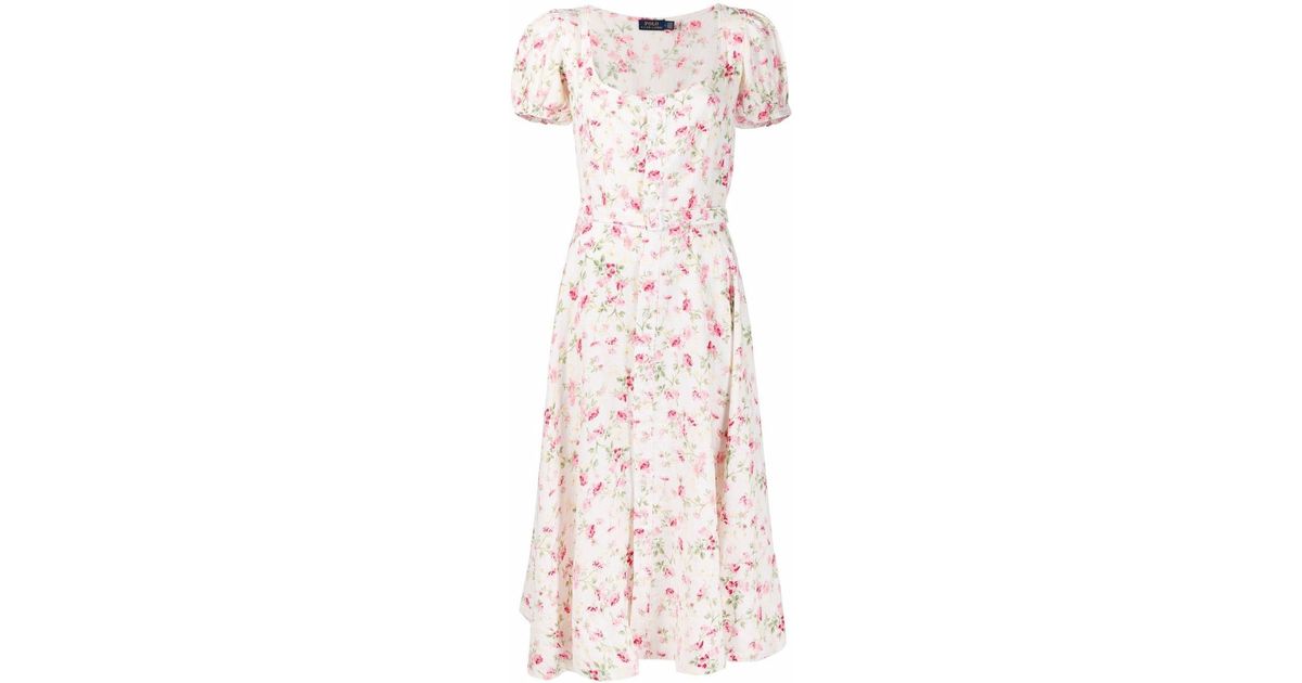 Polo Ralph Lauren Sweet Peaprint Linen Dress in White Lyst
