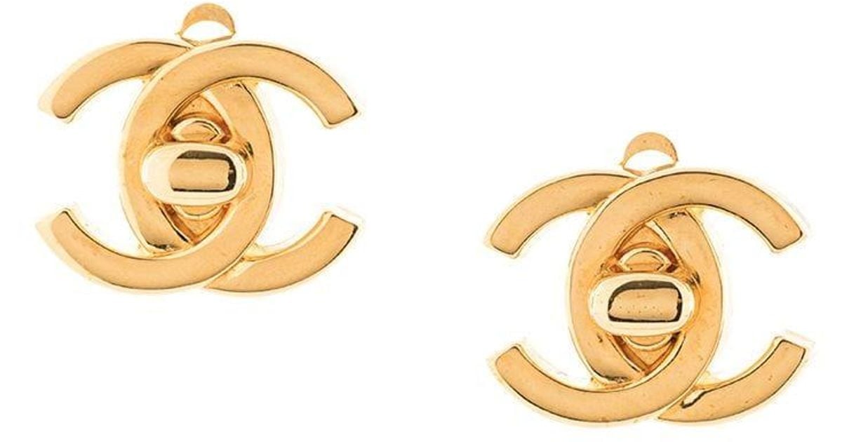 Chanel 2022 Turn Lock CC Stud Earrings - Gold-Plated Stud