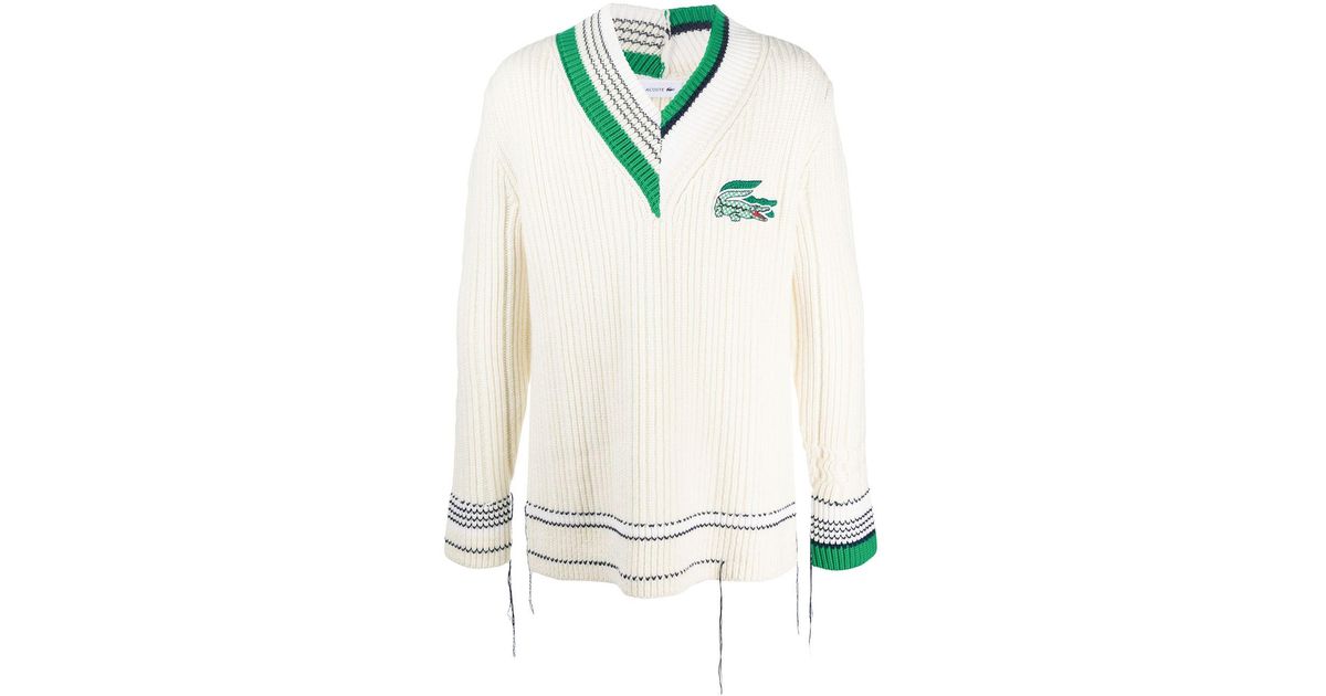 Lacoste Wool Unisex Distressed Tennis Jumper in White Lyst