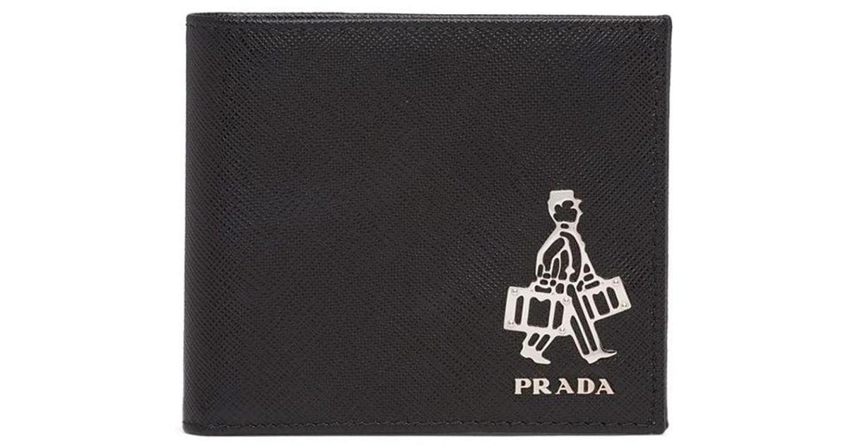 Prada Leather Porter Logo Plaque Wallet 