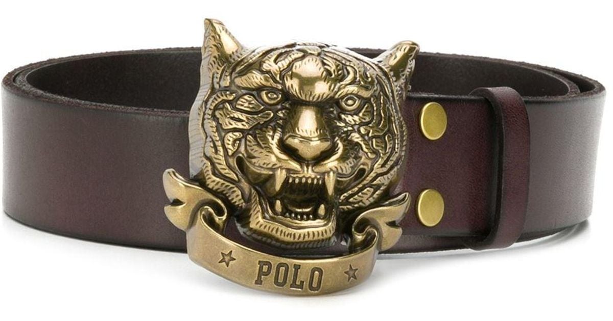 Polo Ralph Lauren Tiger Head Buckle Leather Belt in Brown for Men | Lyst