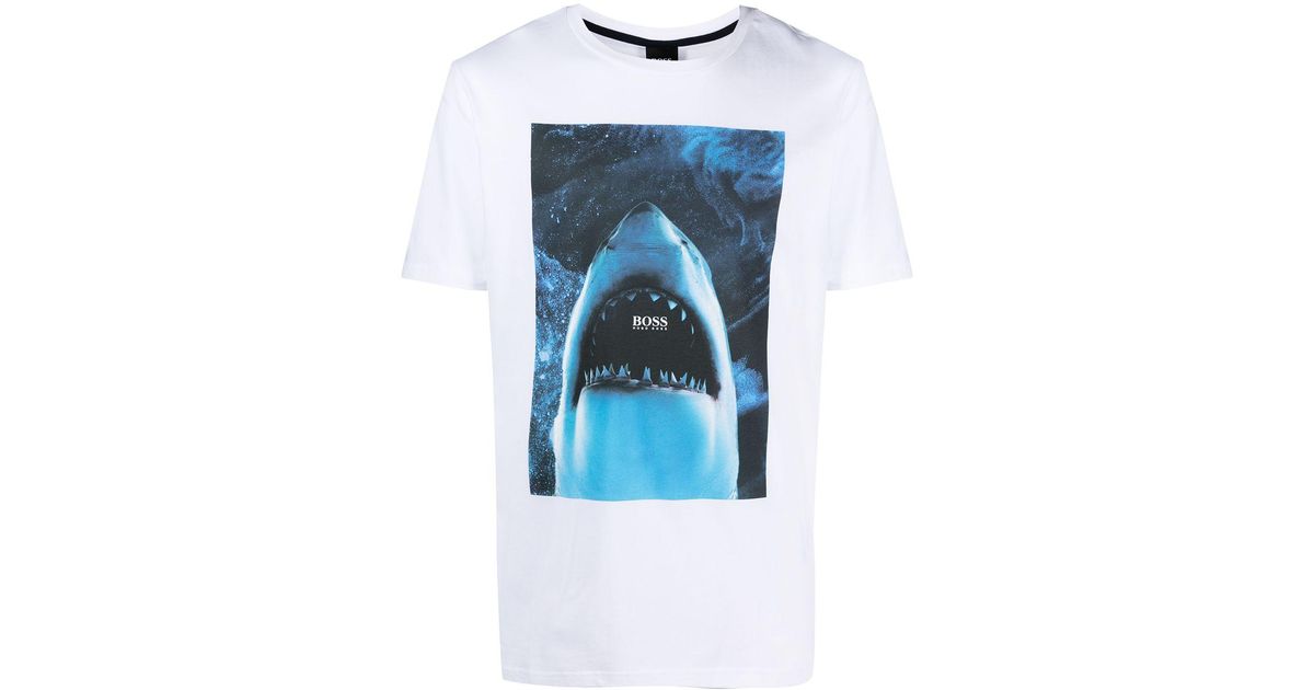 BOSS by HUGO BOSS Shark-print Cotton T-shirt in White for Men | Lyst Canada