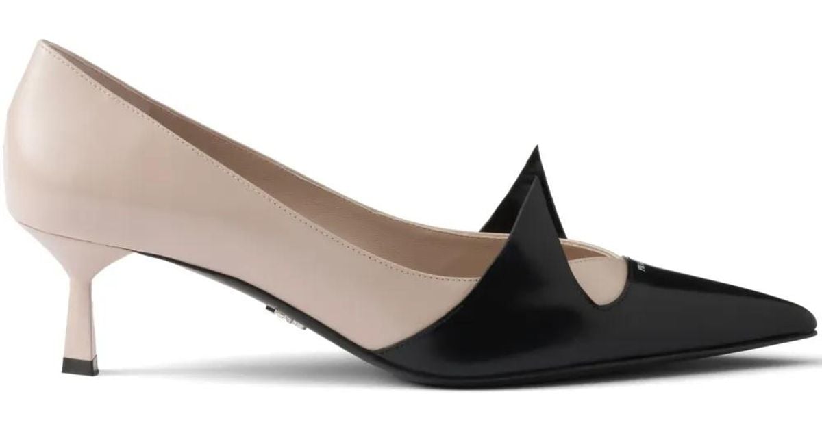 Prada 55Mm Two-Tone Brushed-Leather Pumps in White | Lyst