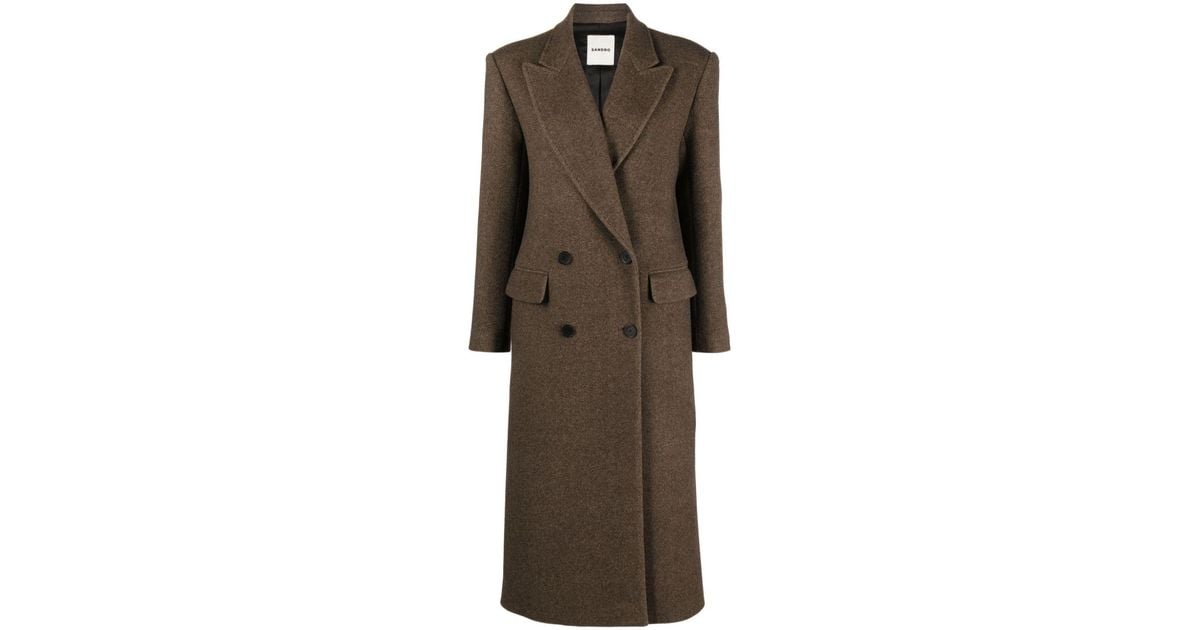 Sandro Officer Double breasted Coat in Brown Lyst