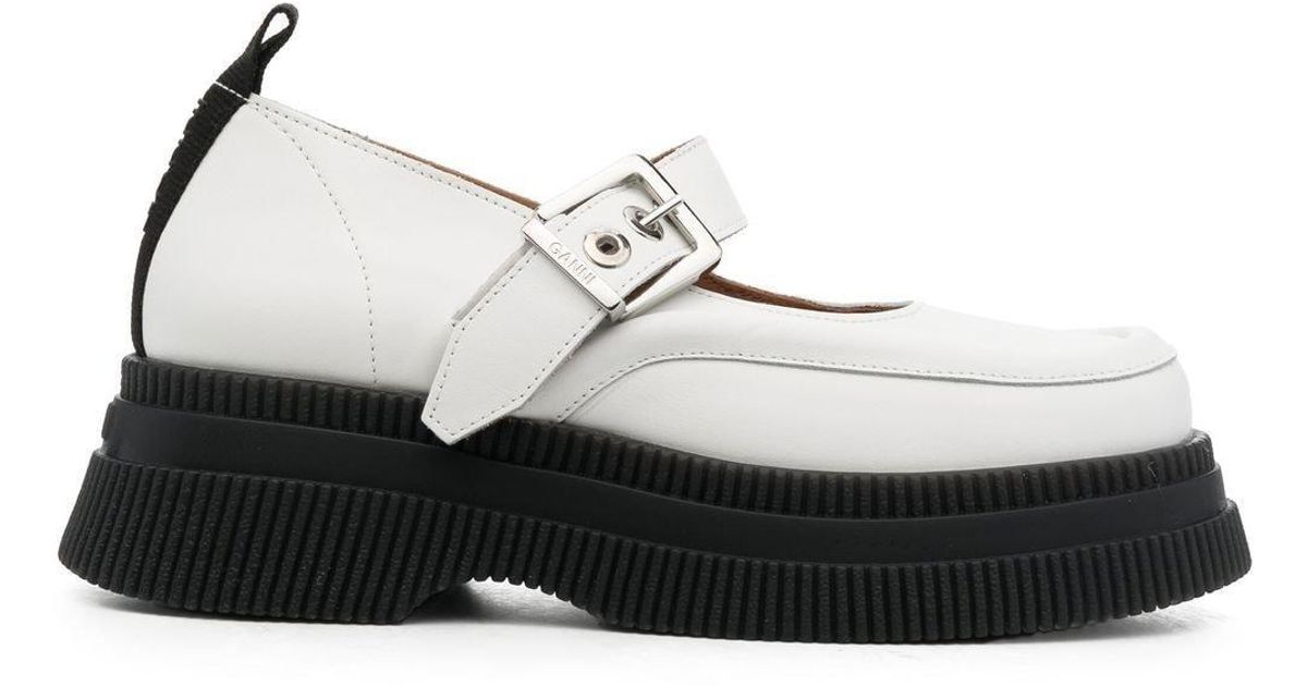 Ganni Leather Creepers Mary Jane Loafers in White Lyst UK