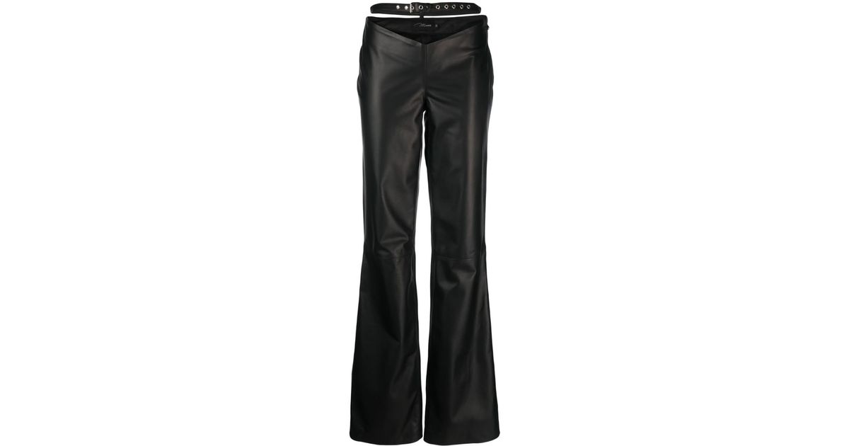 Manokhi Belted Straight-leg Leather Trousers in Black | Lyst