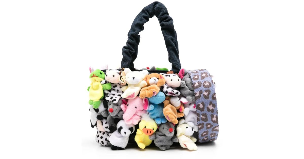 La Milanesa Small Toys Denim Tote Bag in White | Lyst