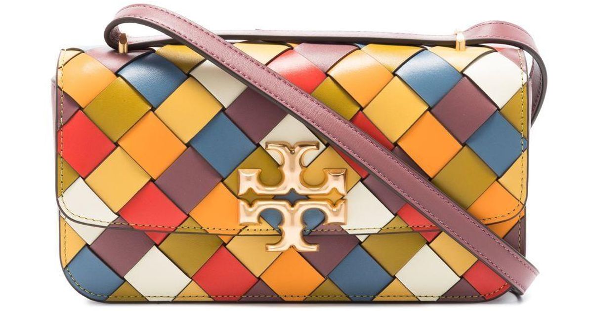 Tory Burch Leather Eleanor E/w Small Woven Shoulder Bag in Orange