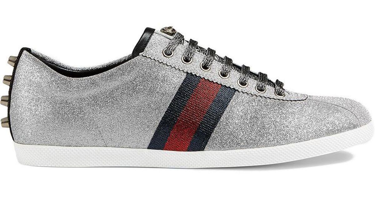 glitter web sneaker with studs gucci