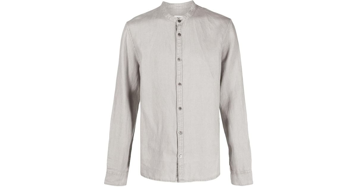 Zadig & Voltaire Band-collar Linen Shirt in Gray for Men | Lyst