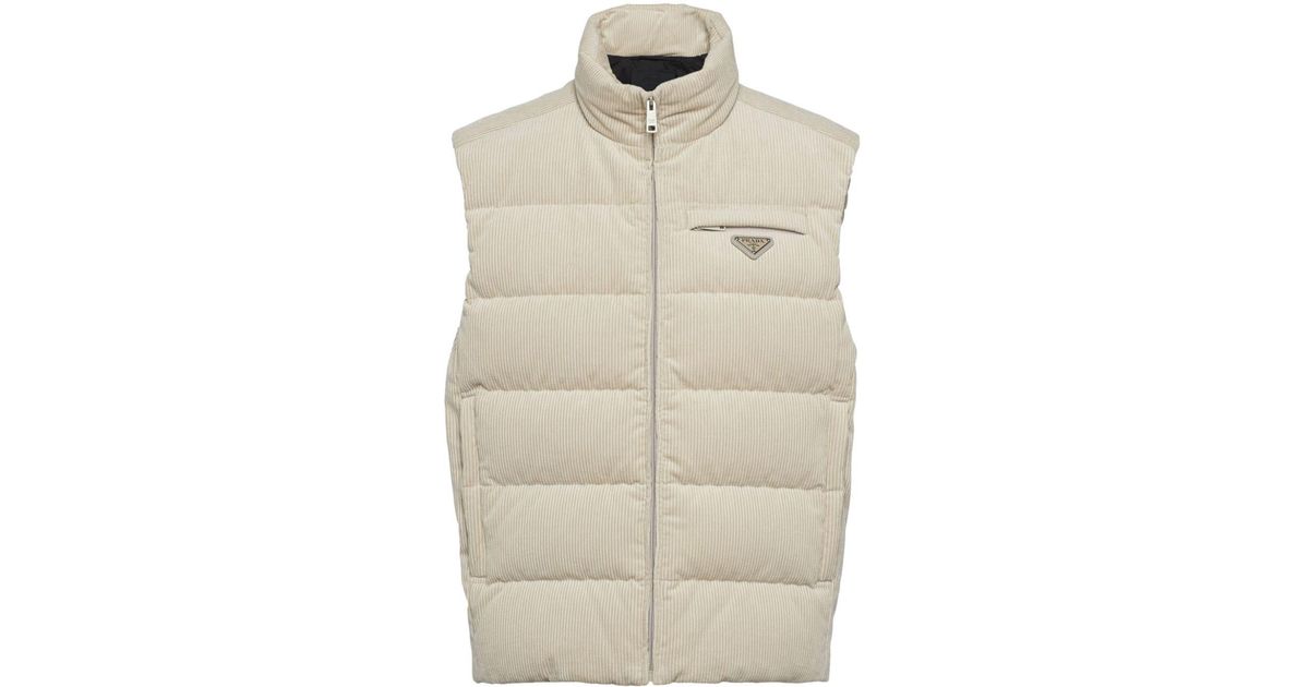 Prada Enamel-logo Padded Gilet in Natural for Men | Lyst