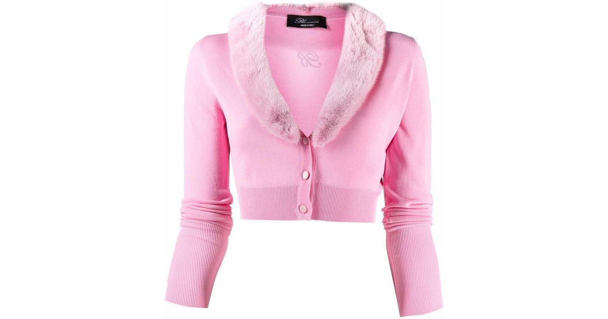 pink cardigan with fur collar