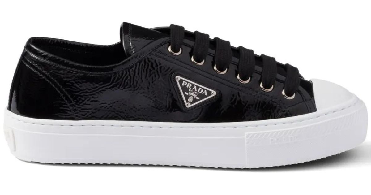 Prada Shiny Leather Naplak Sneakers in Black | Lyst
