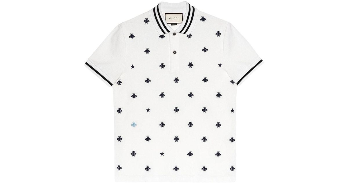 Gucci Cotton Polo With Bees And Stars in het Wit voor heren - Lyst