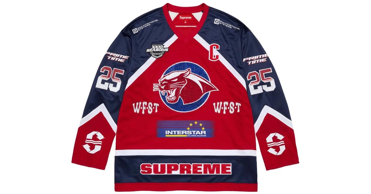 【SUPREME】RHINESTONE HOCKEY JERSEY RED 25SS Supreme Rhinestone Hockey Jersey Red Men's - SS25 - US