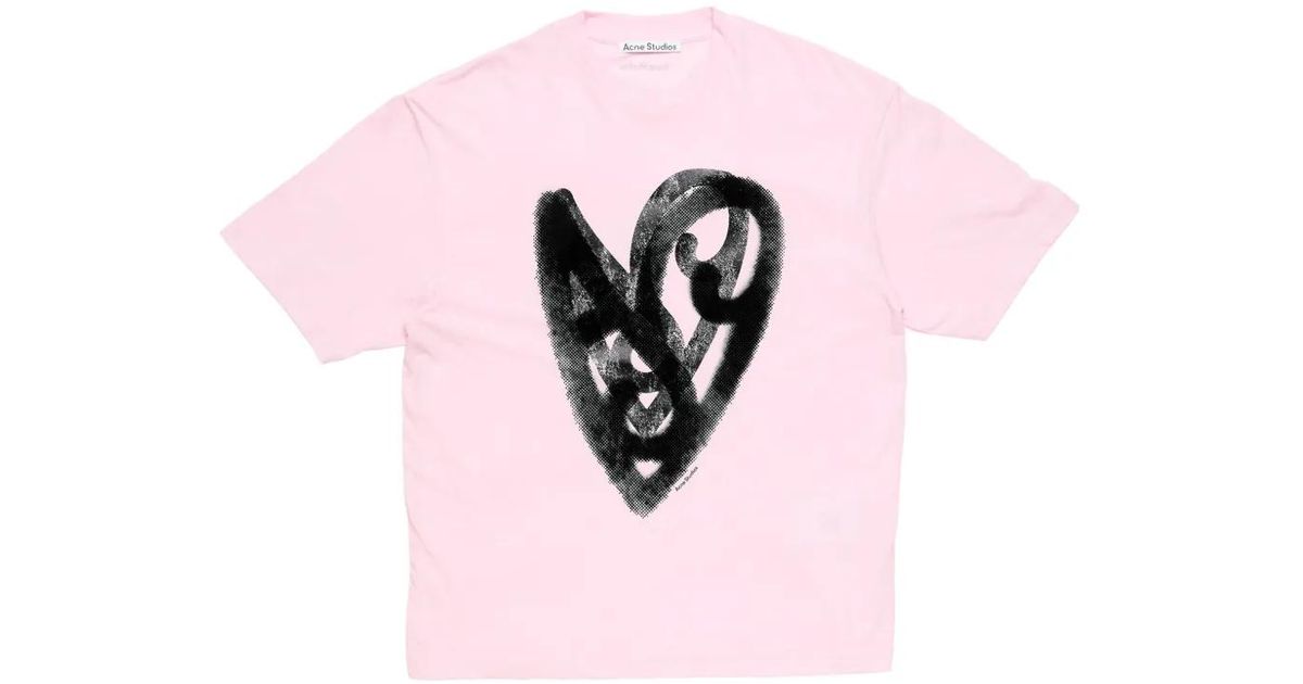 Acne Studios Heart-Print T-Shirt in Pink | Lyst