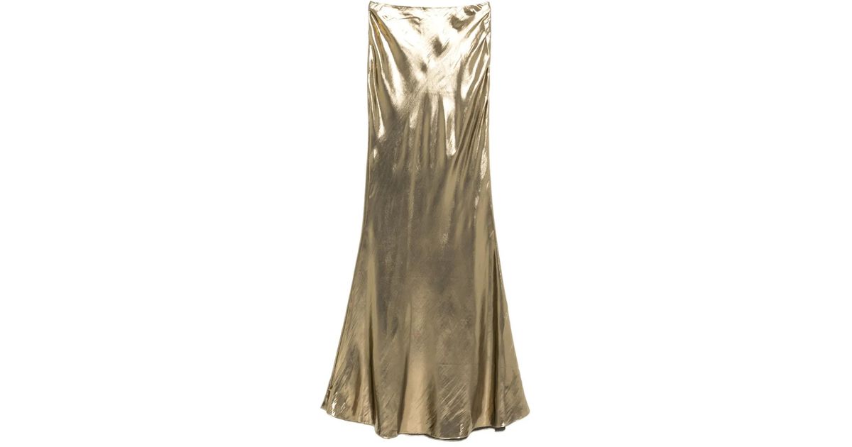 self portrait gold metallic maxi dress Self-Portrait Metallic-Effect Skirt in Natural FemForm