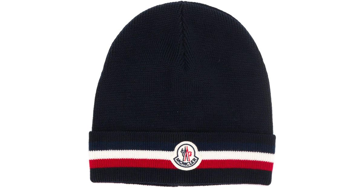 Moncler Wool Tri-colour Trim Beanie in 