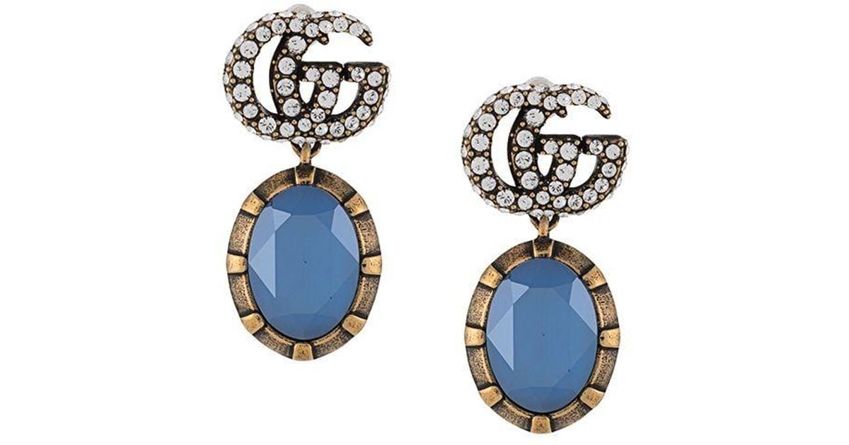 Gucci GG Crystal Drop Earrings in Blue Lyst Australia