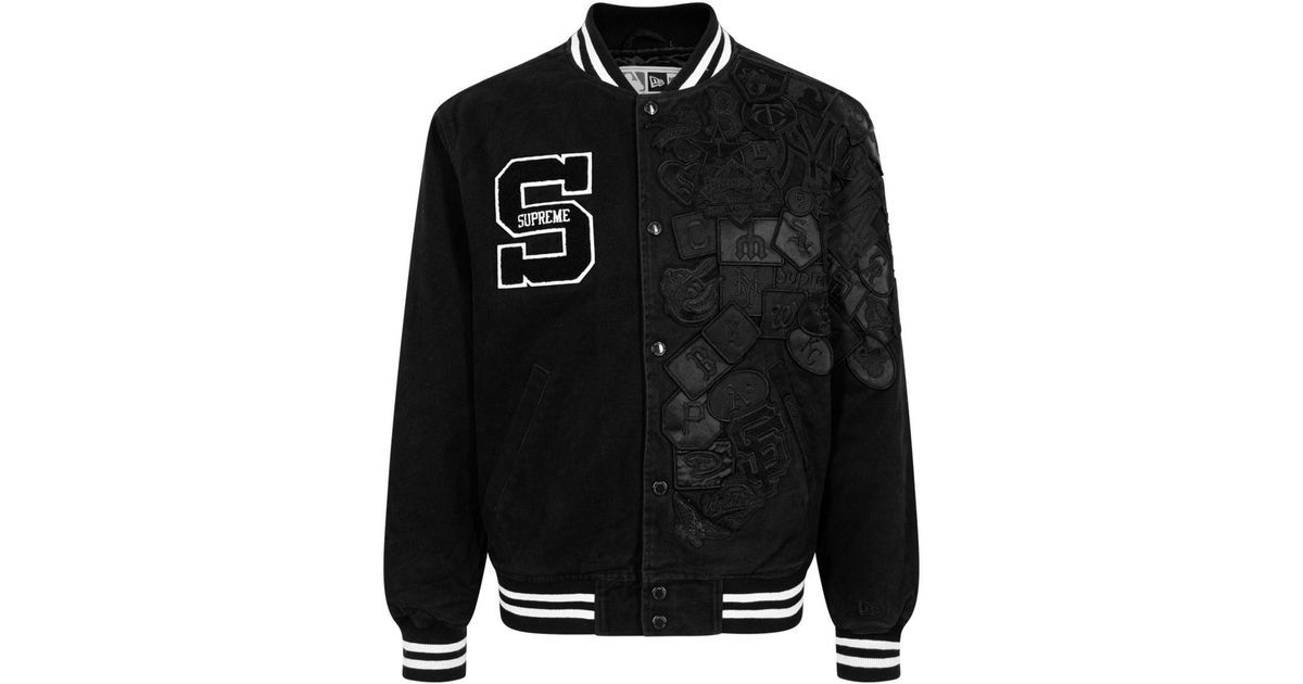 Supreme X New Era Logo-embellished Varsity Jacket in Black | Lyst
