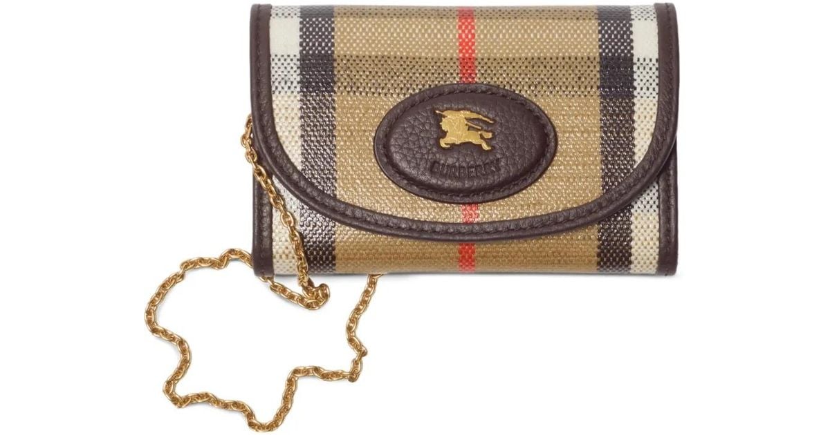 Burberry Highlands Check Chain Crossbody Bag in White | Lyst UK