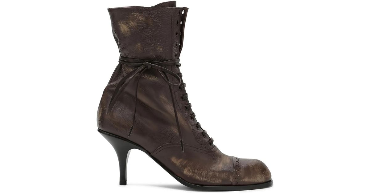 Miu Miu 75Mm Leather Boots in Brown Lyst UK