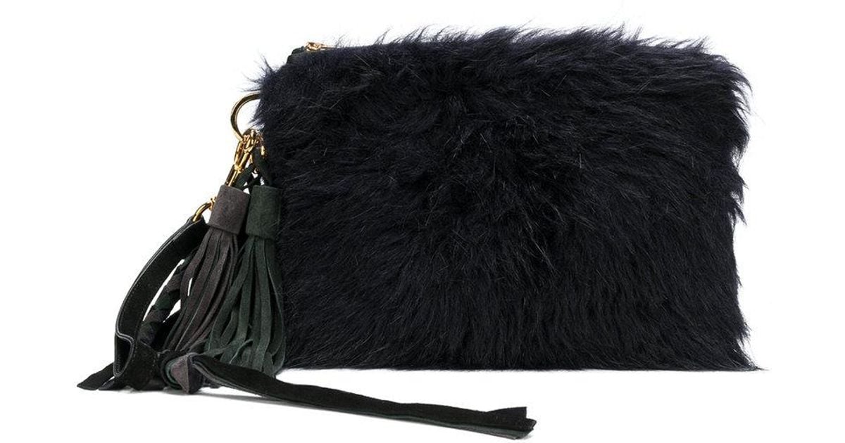 fluffy clutch bag black