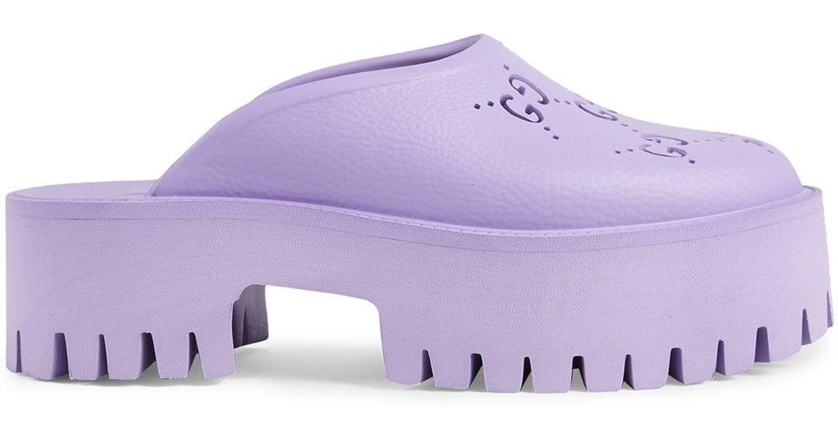 gucci perforated gg platform mules