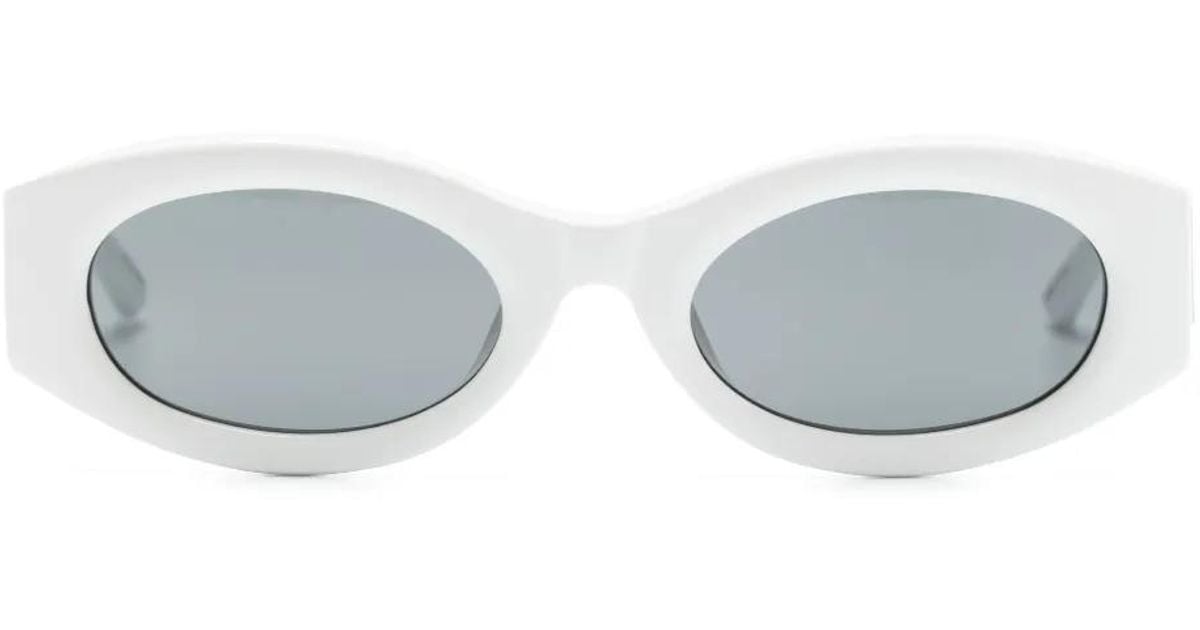 Female Orange Rectangle Linda Farrow Berta Oval Sunglasses in White | Lyst