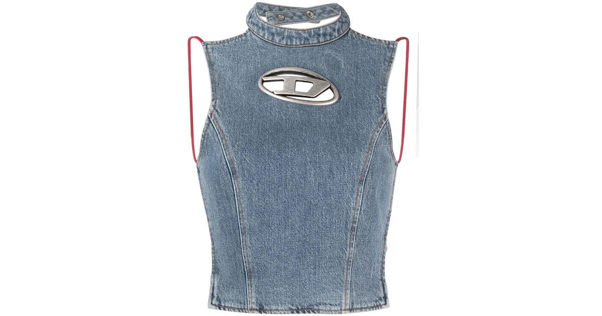 DIESEL Cropped Denim Top in Blue Lyst