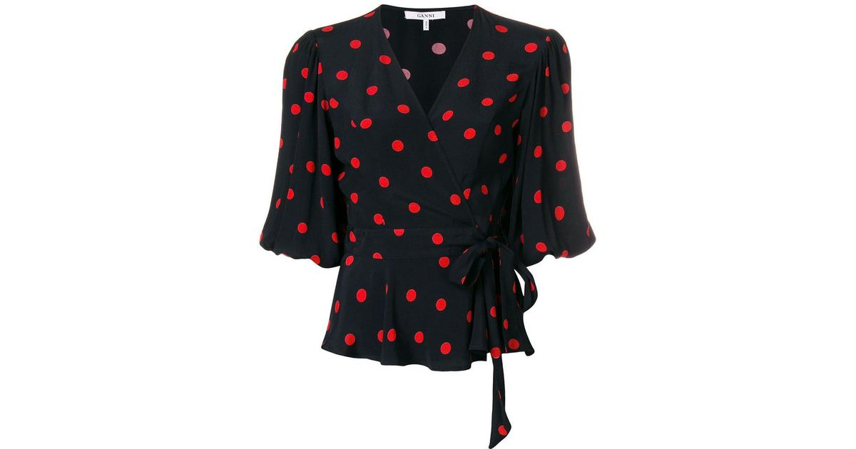 black polka dot wrap top