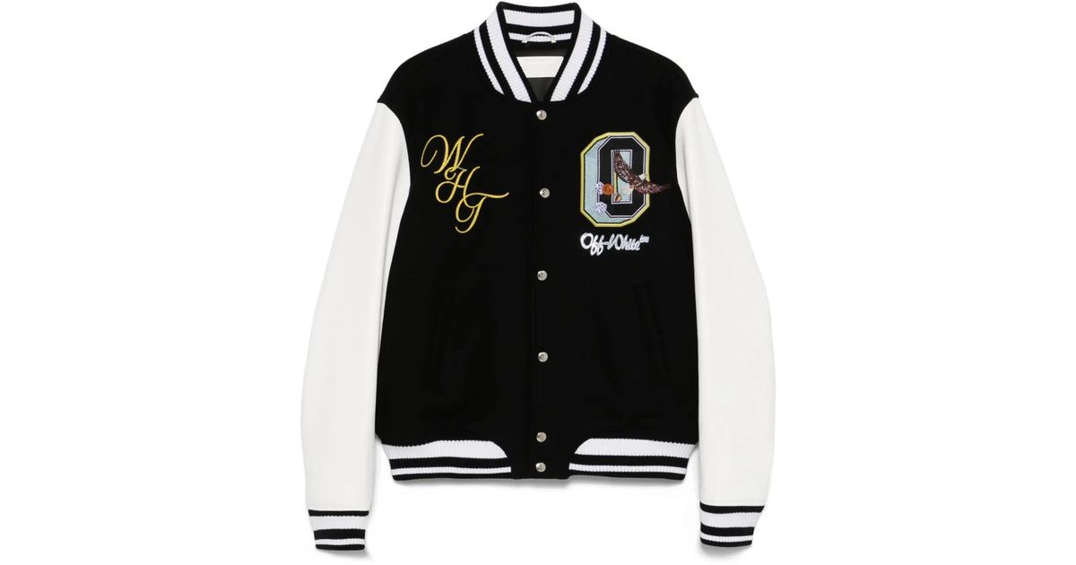 Off-White c/o Virgil Abloh Fresco Leather/Wool Varsity Jacket in