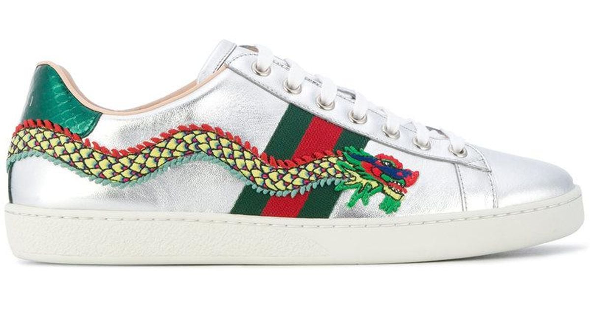 Zapatillas Ace con bordado de dragón Gucci de color Metálico | Lyst