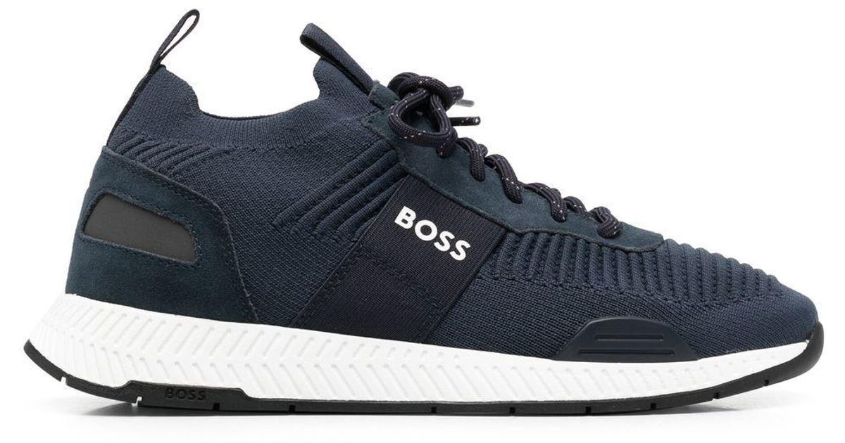 BOSS by HUGO BOSS Titanium_runn_knsta Sneakers in Blue for Men | Lyst