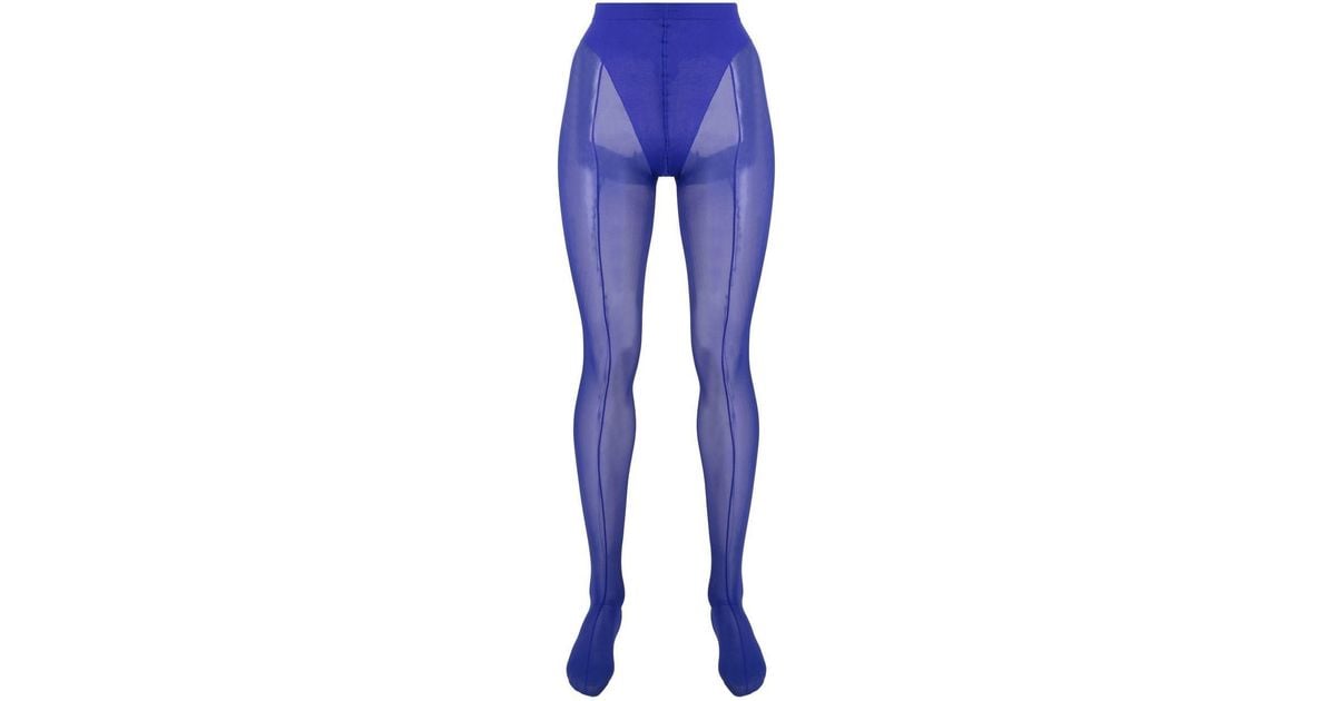 Wolford X Mugler Meshpanelled Tights in Blue Lyst