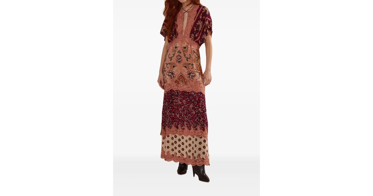 chinese dress ladies FARM Rio Women's Glam Tapestry Lace Trim Maxi Dress (US, Alpha, X-Small,  Regular, Regular, Burgundy) at Amazon Women's Clothing store